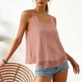 thumbnail image 4 of Qiopertar Women's Sleeveless Boho Chiffon Tank Top Casual Round Neck Lace Ruffle Floral Strap Summer Beach Vacation Comfy Blouse, Pink L, 4 of 7