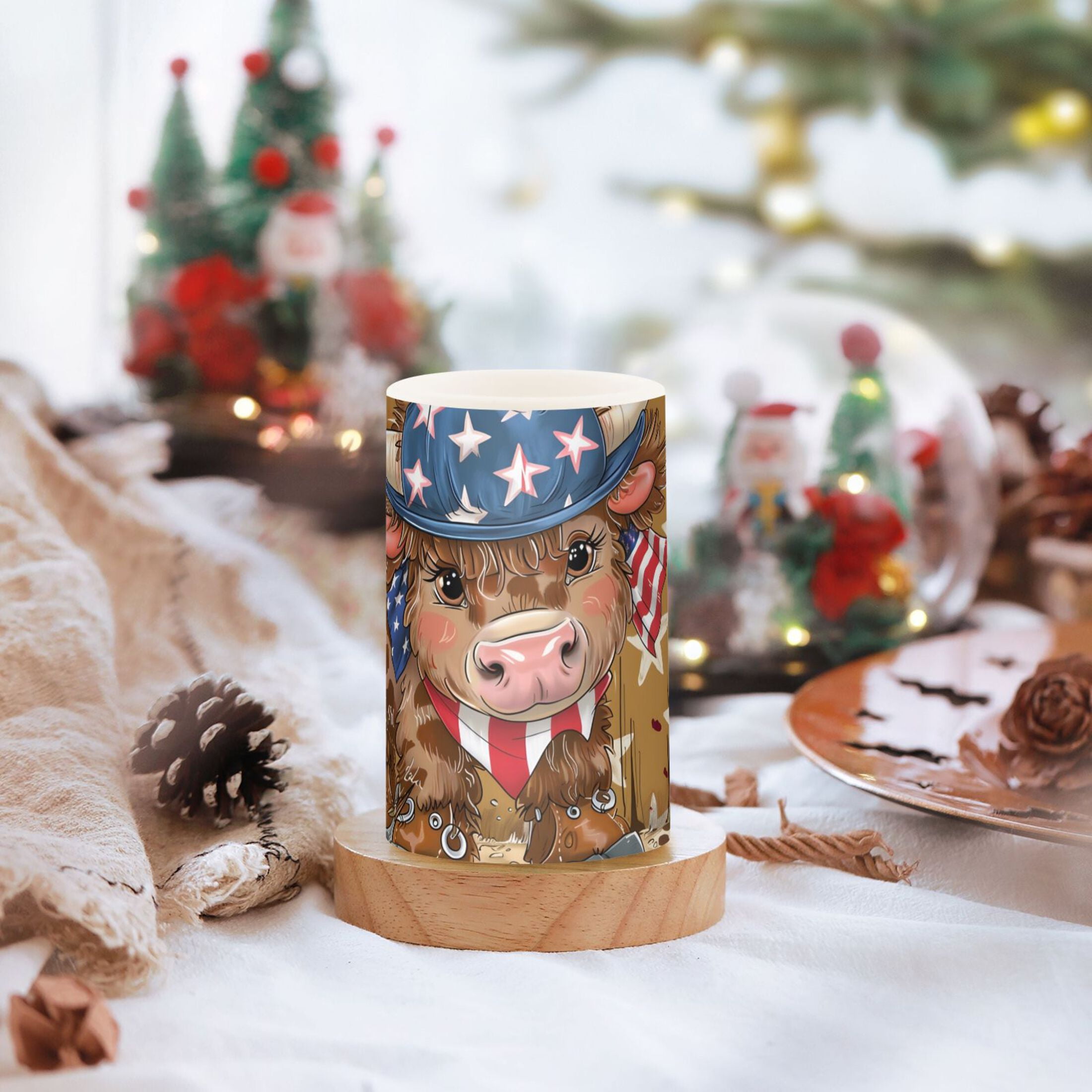 Cow Cowboy American Flag Flameless Candles&nbsp;LED Lights Battery Operated Candles with Remote and Timers Flicker Lights Votive Set of 2