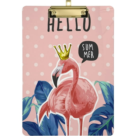 FMSHPON FamingoCrown Palm Leaves Polka Dots Clipboard Hardboard Wood Nursing Clip Board and Pull for Standard A4 Letter 13x9 inches