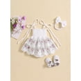thumbnail image 4 of Musuos Newborn Girl Outfit, 3 6 12 18M Tie-up Embroidery Flower Romper Dress with Bowknot Hairband Summer Clothes, 4 of 10