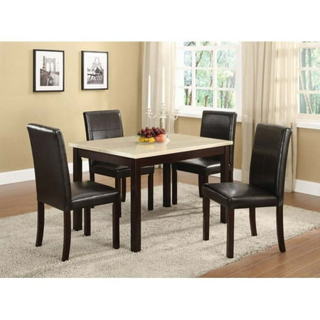 K & B Furniture Laminate Marble Top Table with Wooden Legs - Traver Tine / Espresso