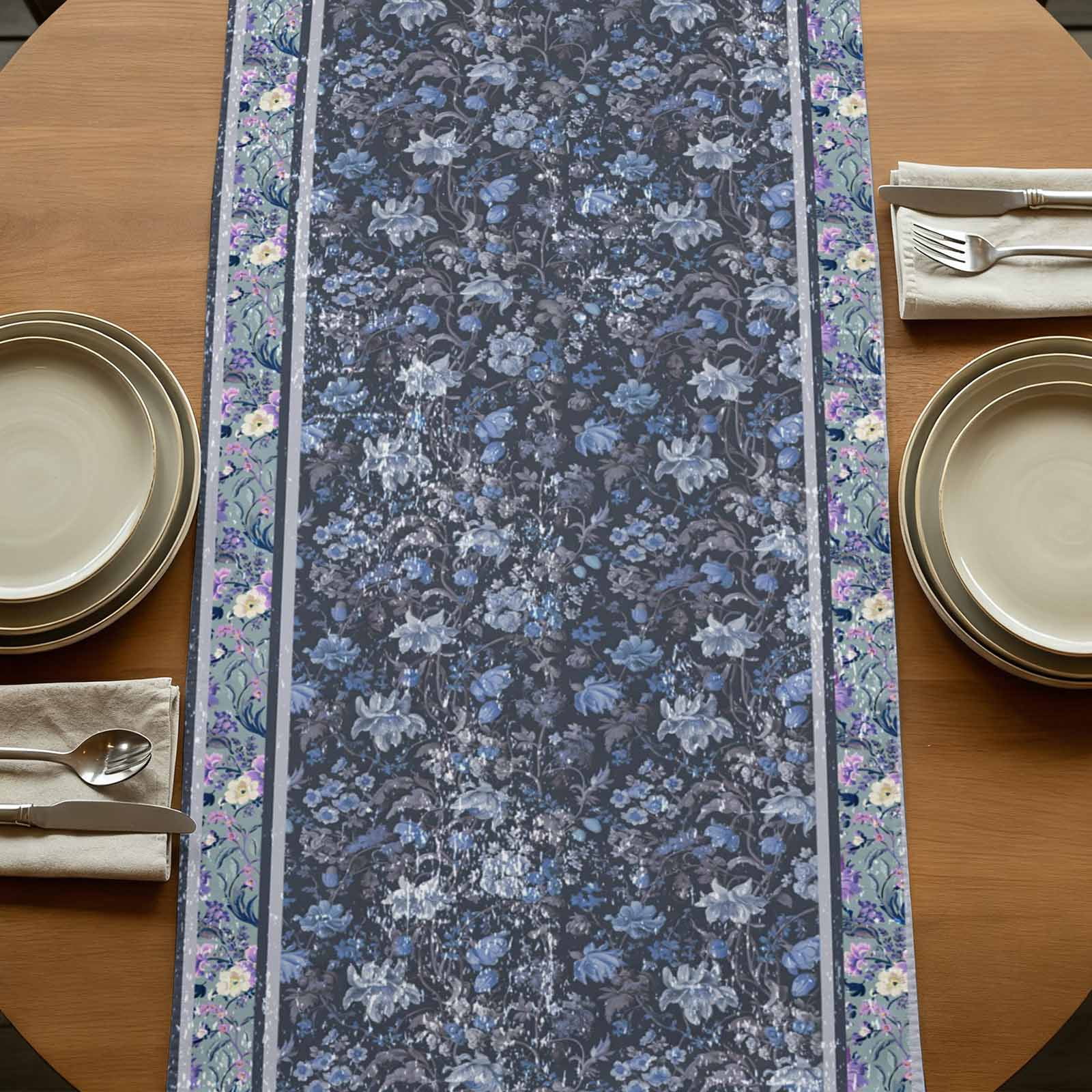 Table Runners 90 Inches Long Dress Scarves, Navy Blue Floral Farmhouse Coffee/Dining/Kitchen Table Runner for Living Room, Ethnic Tribe Abstract Art Flowers 13x90 Inch