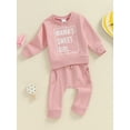 thumbnail image 3 of Suealasg Toddler Girls Clothes 6M 1T 2T 3T Long Sleeve Crew Neck Letter Print Pullover Top Pants Sets 2Pcs Infant Baby Girls Fall Outfits, 3 of 7