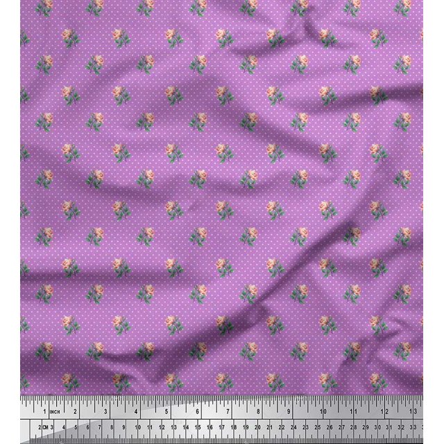 Soimoi Polyester Crepe Fabric Dot,Leaves & Rose Floral Fabric Prints by Yard 52 Inch Wide