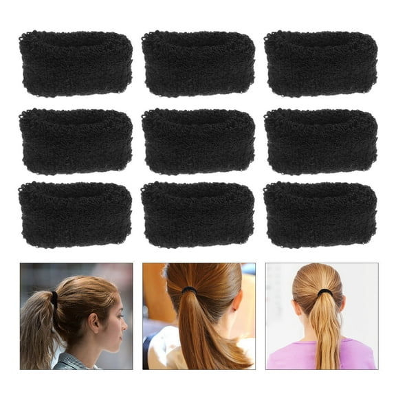 BESTYASH 12PCS Black Elastic Hair Bands Wide Side Ponytail Holders Keep Hair in Place