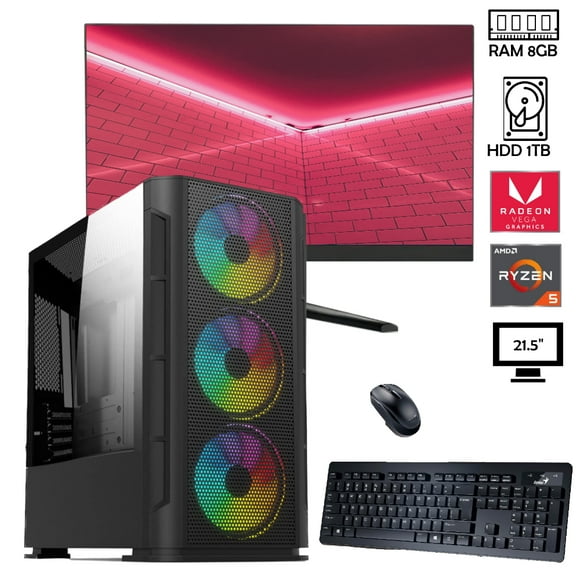 PC gamer Ryzen 5 5600G AMD HDD 1TB RAM de 8GB monitor 21.5" 500W 80+