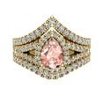 thumbnail image 4 of Wedding Ring Set 14K Gold Solitaire Enhancer Look Diamond Bands Pear Morganite, 4 of 5