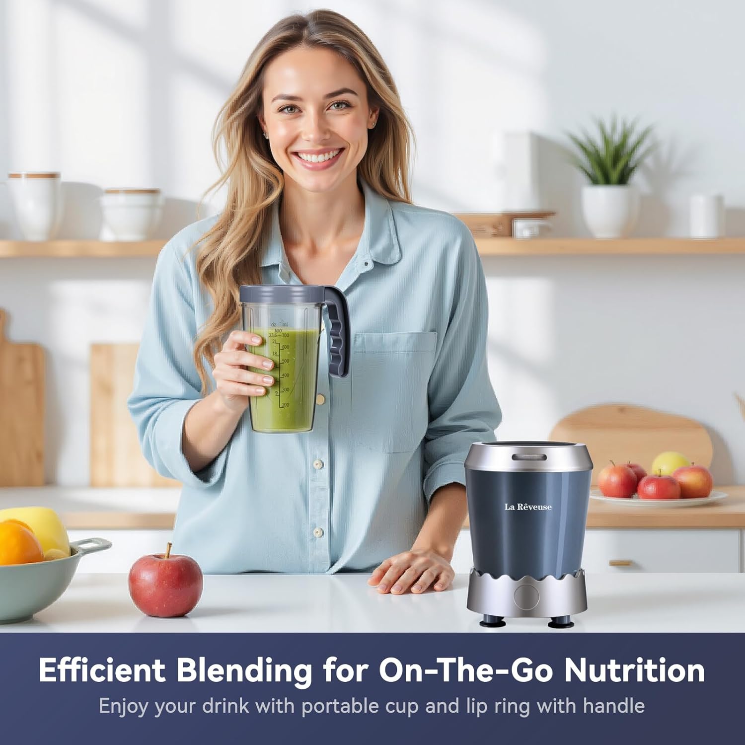 Personal Size Smoothie Blender Pro, 1000W High Speed with 24oz To-Go Cup for Shakes and Frozen Drinks