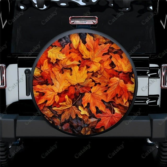 Vibrant Colorful Autumn Leaves Polyester Universal Spare Wheel Tire Cover Wheel Covers for Trailer RV SUV Truck Camper