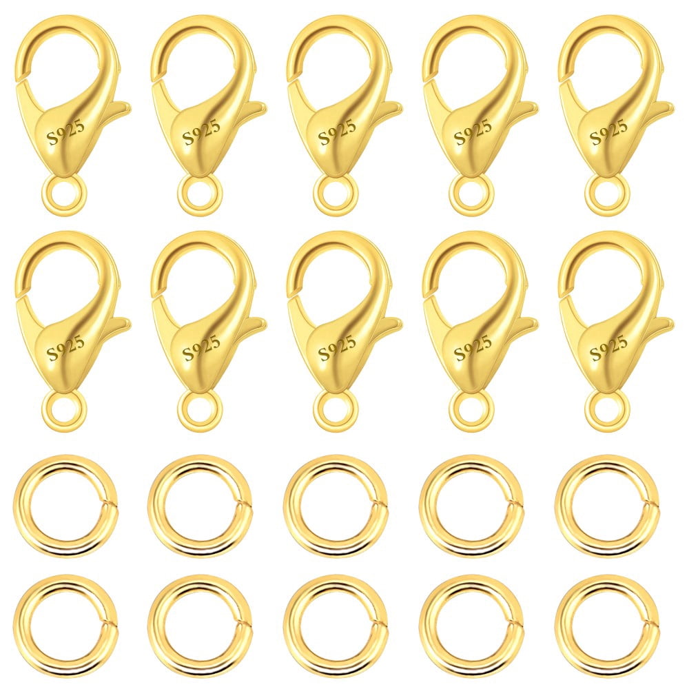 Lancharmed Gold Bracelet 14K Gold Plated Attachmentlobster Clasp 10 Open Jump Rings10 Necklace Jewellery Clasp Snecklace Extenders for Womens Classroom Valentines Gifts