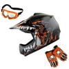 WOW Youth Kids Motocross BMX MX ATV Dirt Bike Helmet HJOY Dragon Orange + Goggles + MG Youth Orange Glove Bundle
