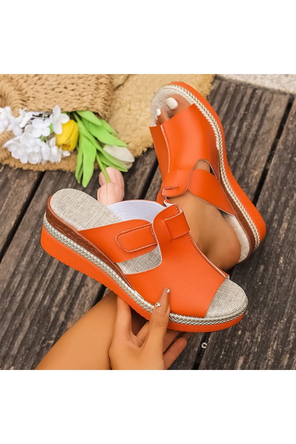 Platform Sandals Women Wedges Boho Comfortable Mid Heels Open Toe Espadrilles Sandals Slip On Shoes Dressy Summer Orange 5.5(36)