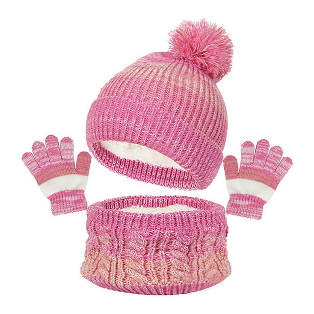 GDREDA Ensemble d'Hiver Trois Pièces avec Chapeau à Boules et Foulard pour Enfants Rouge, Taille Unique