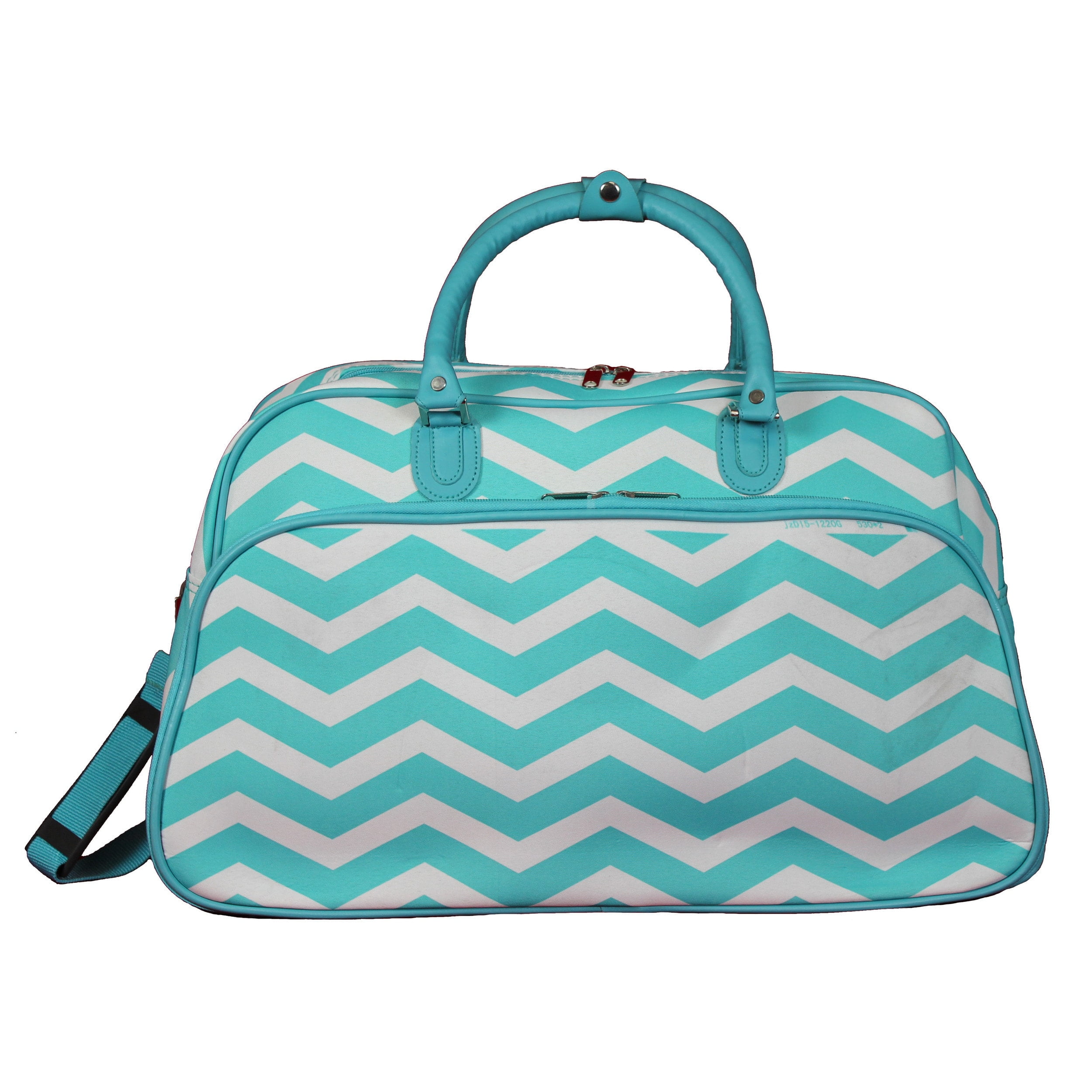 Polyester Chevron Pattern Turquoise White Lightweight Rolling Duffle Bag