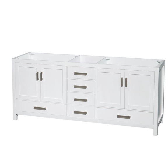 Wyndham Collection Sheffield 79" No Mirror Wood Double Bathroom Vanity in White