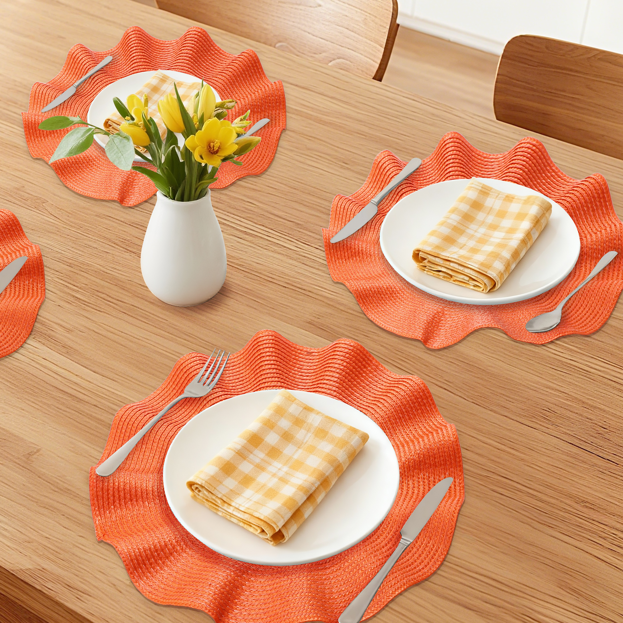 Unique Bargains Set of 6 Washable Farmhouse Placemats Indoor Orange