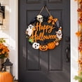 thumbnail image 6 of Halloween Wood Wreath Ghost Black Cat Pumpkin Skull Door Hanging Sign Decorations Rustic Spooky Halloween Welcome Wooden Signs for Front Door Hanger Home Decor Party Supplies,B, 6 of 7