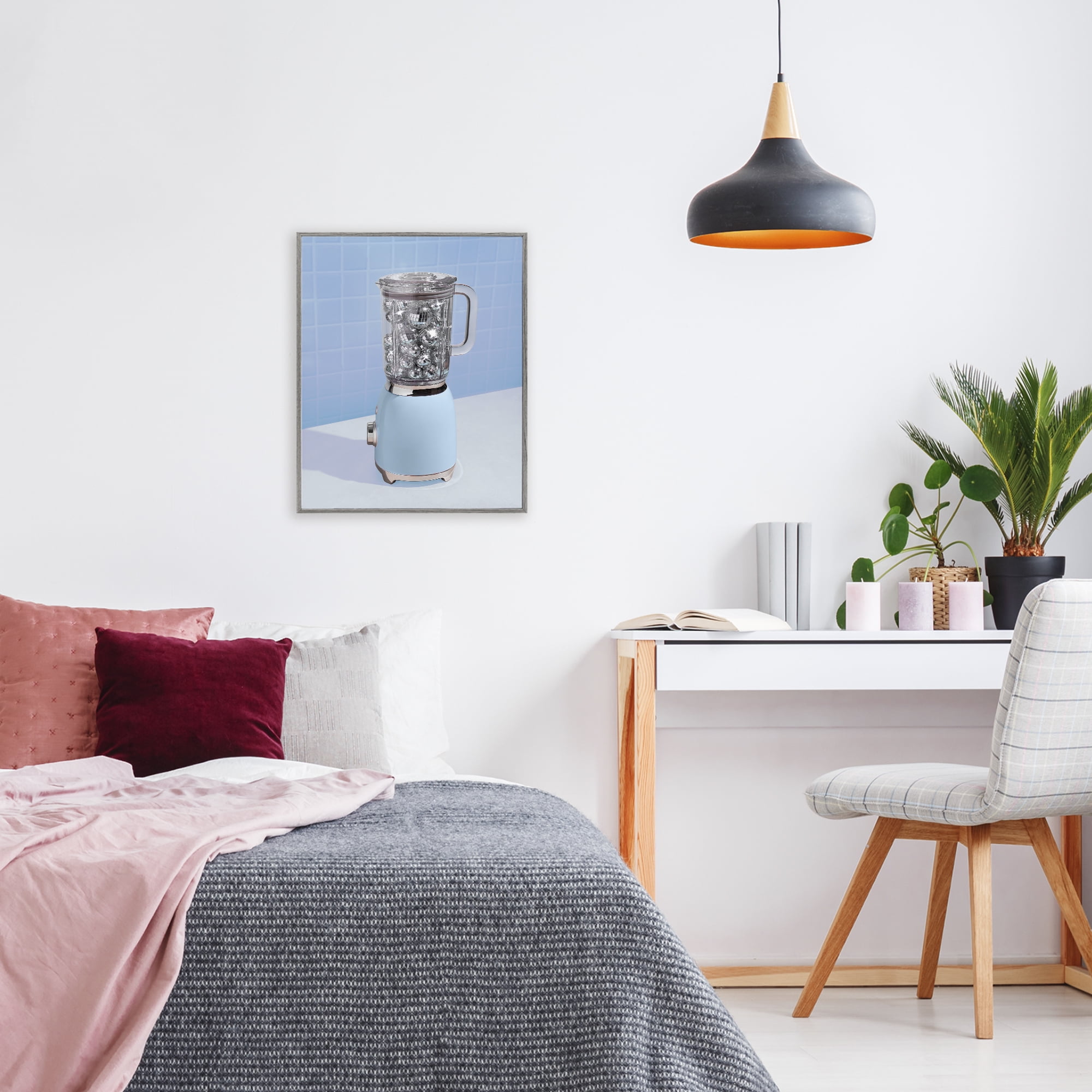 Blue Retro Disco Blender Gray Framed Giclee Art, design by LISH Creative