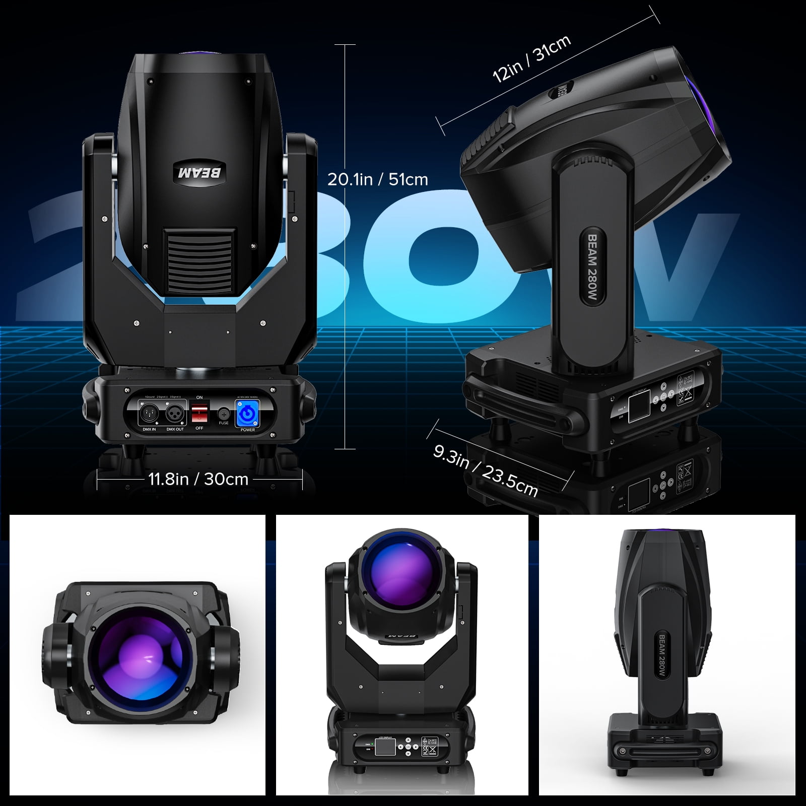 Moving Head Beam Light 280W DMX512 with 14 Gobos 14 Colors 2 Prisms for Party Disco Show 2-Pack with Case