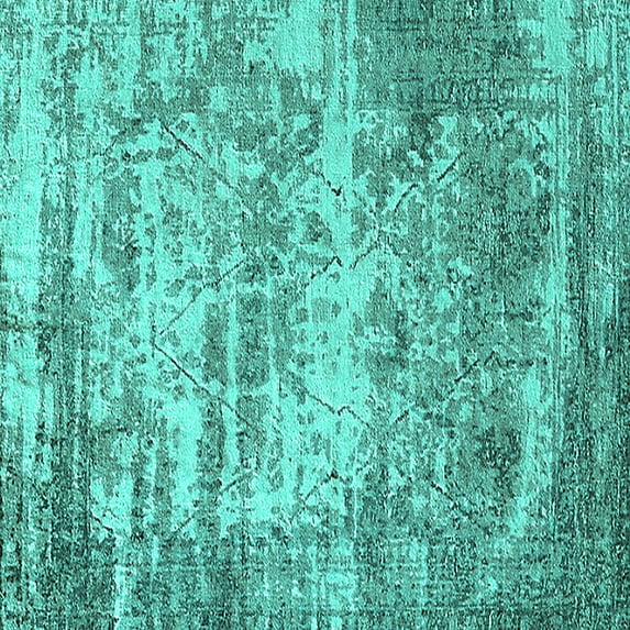 Ahgly Company Indoor Square Oriental Turquoise Blue Industrial Area Rugs, 7' Square