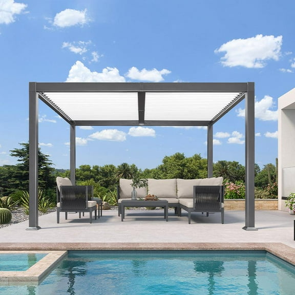 PURPLE LEAF 10' x 12' Patio Louvered Pergola Outdoor Aluminum Pergola with White Roof Adjustable Hardtop Rainproof Louver for Garden Backyard Deck