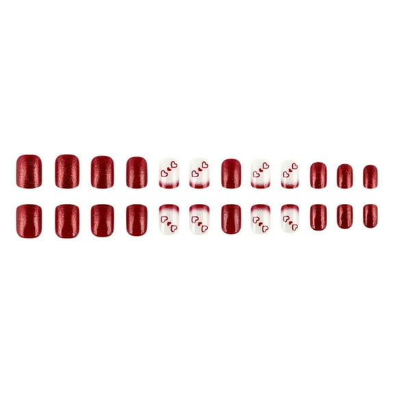 ROZYARD 24 Pcs Valentines Day False Nail Heart Artificial Nail Glittering Press On Nail