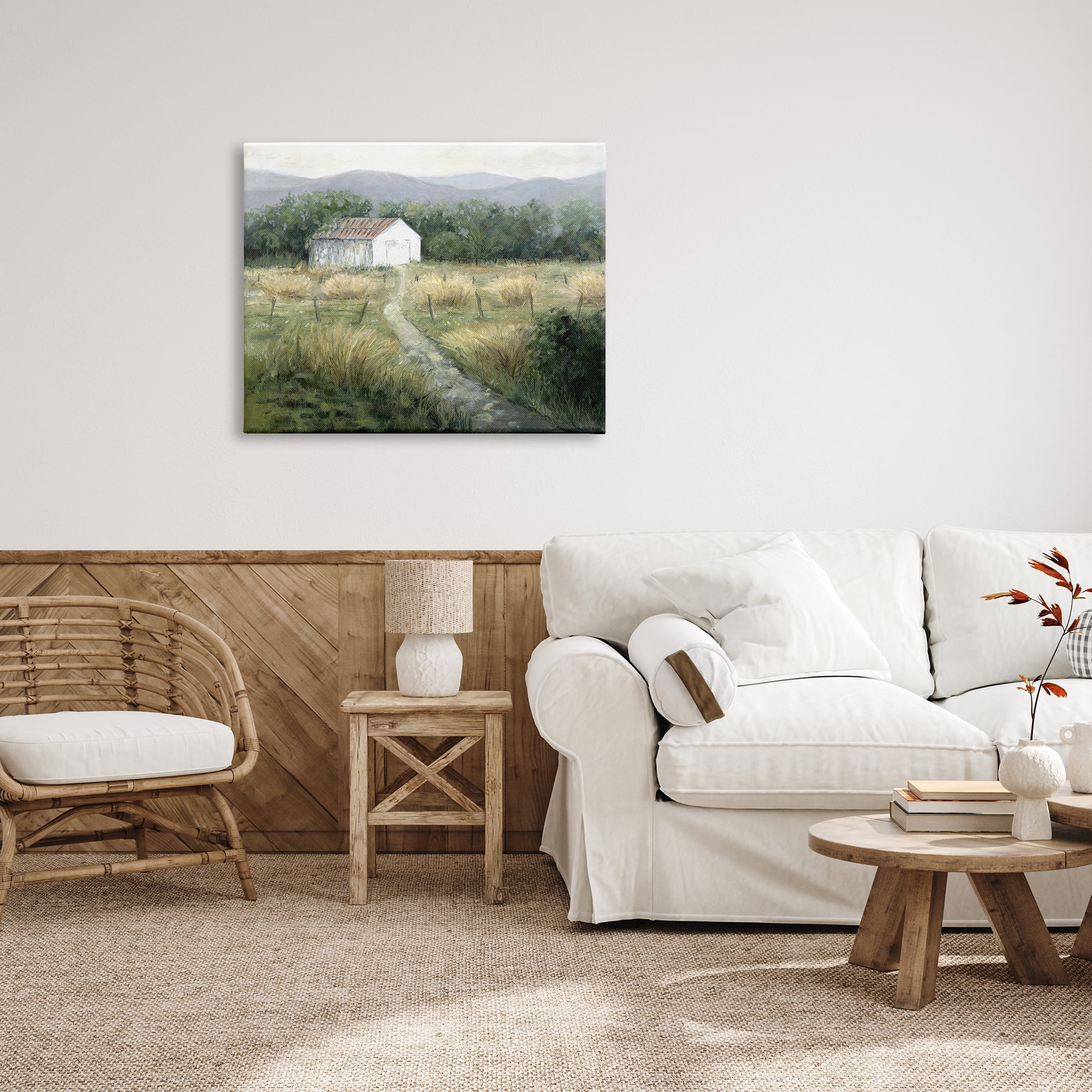 Stupell Industries Traditional White Cottage Path Landscape Painting Gallery Wrapped Canvas Art Print Wall Art, 40 x 30