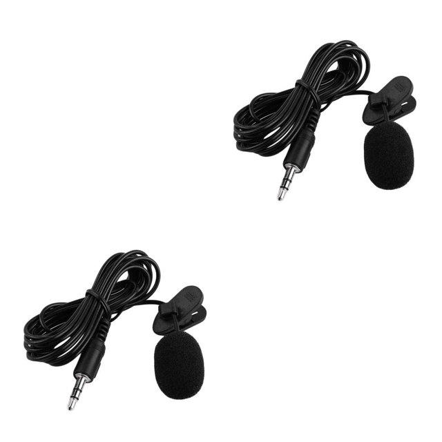 heritaly 3.5mm Wired Lapel Microphone Stage Performance Interview Sound Recording Clip-on Anti-interference Mic with Wind Shield Black 2Set