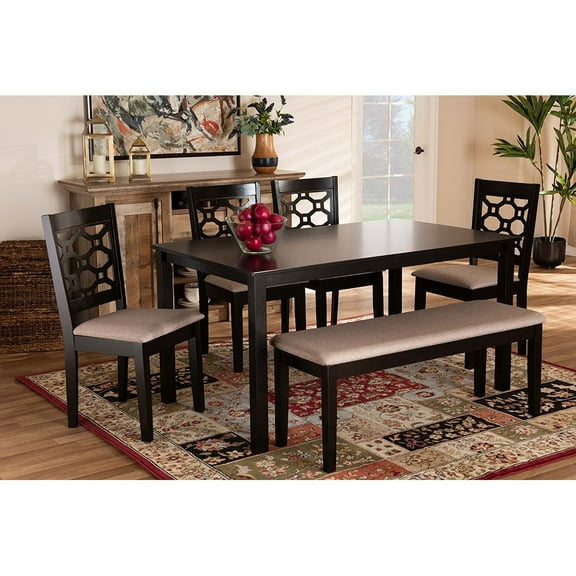 Baxton Studio Gabriel Modern and Contemporary Sand Fabric Upholstered and Dark Brown Finished Wood 6-Piece Dining Set