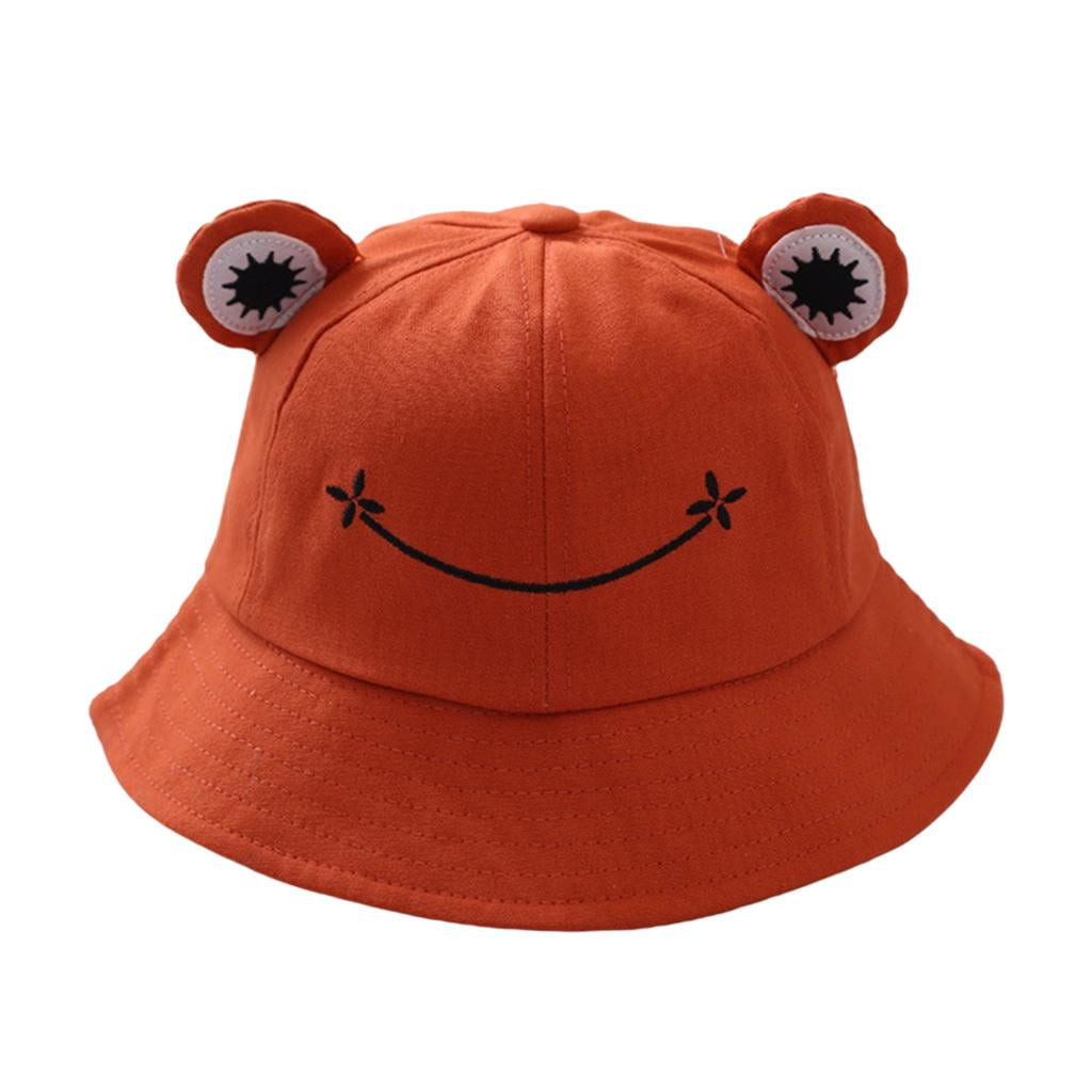 Cute Frog Bucket Hat Fisherman Sun Bucket Hat Wide Brim Beach Hat Brown