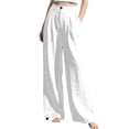 thumbnail image 3 of Womens Casual Wide Leg Solid Color Pants, High Waisted Button Down Straight Long Trousers Palazzo Pants, Plain Trendy Beach Casual Going Out Womens Pants White XXL, 3 of 5