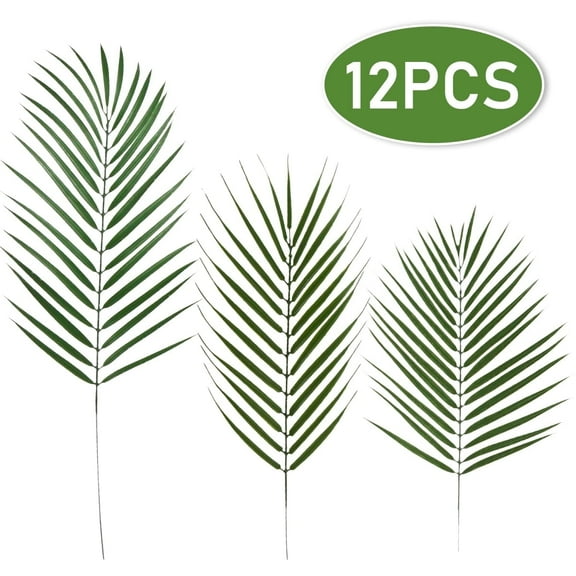 Artificial Palm Leaves with Stem 12PCS, Faux Fake Palm Fronds Plants Greenery Flowers - Home Kitchen Sea Party Arrangement Wedding Decoration