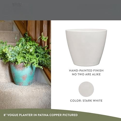 Classic Home and Garden Vogue Planter Pots w/Pottery Quality Finish - Modern Indoor & Outdoor Flower Pots - UV-Resistant Porch Planters - Decorative Pot for Flowers & Herbs (8” Stark White)
