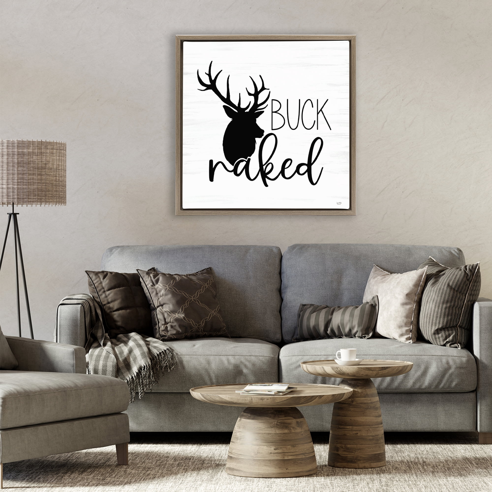 Stupell Industries Buck Naked Silhouette Brown Framed Floater Canvas Wall Art, design by Lux + Me Designs