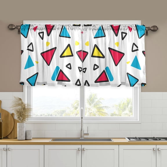Yayeee Kitchen Curtains Tier Set of 2 Light Filtering 57"x24" Over Sink Window Panels, Red Triangles
