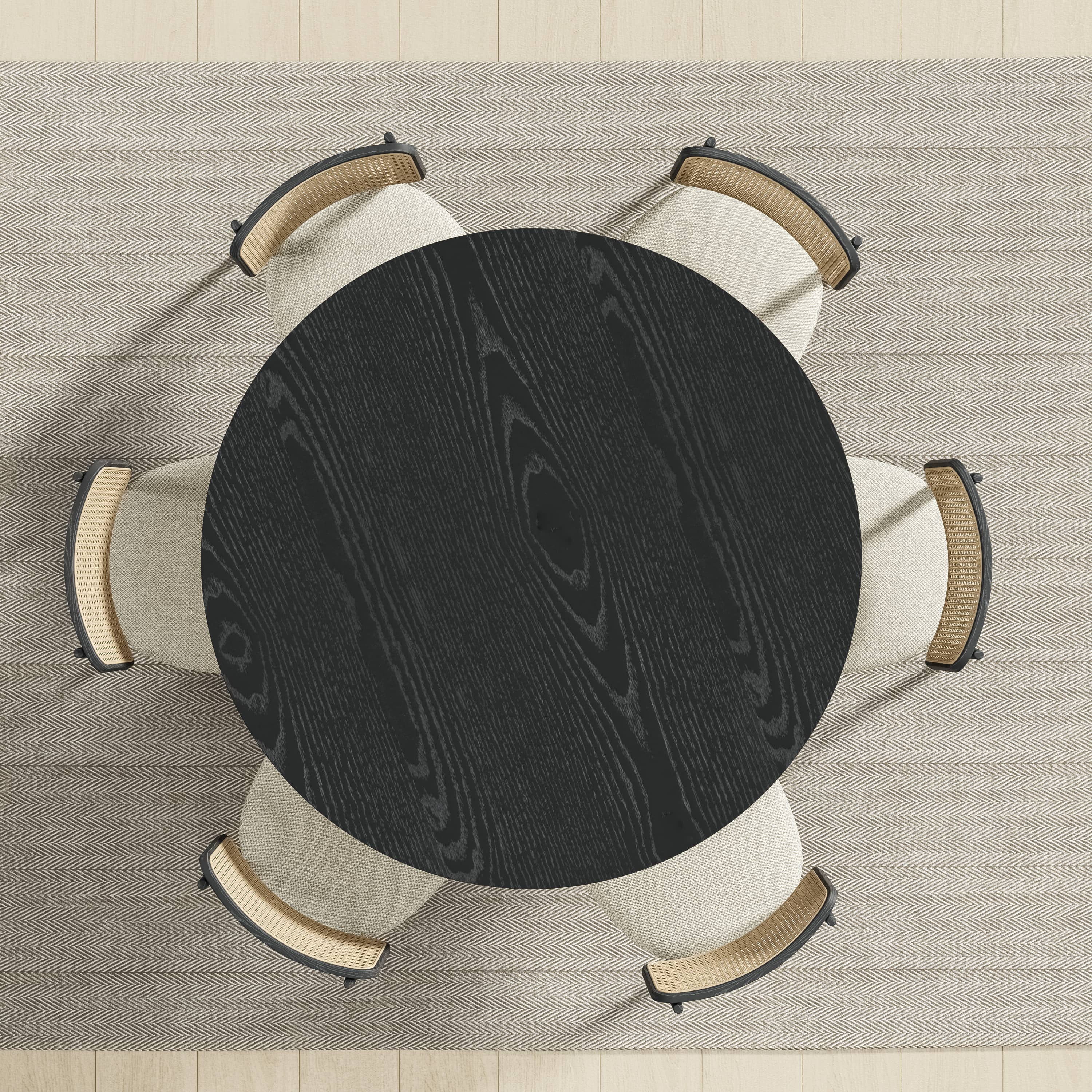 MAYEERTY 52" Wooden Round Rustic Dining Table for Dining Room Kitchen, Black
