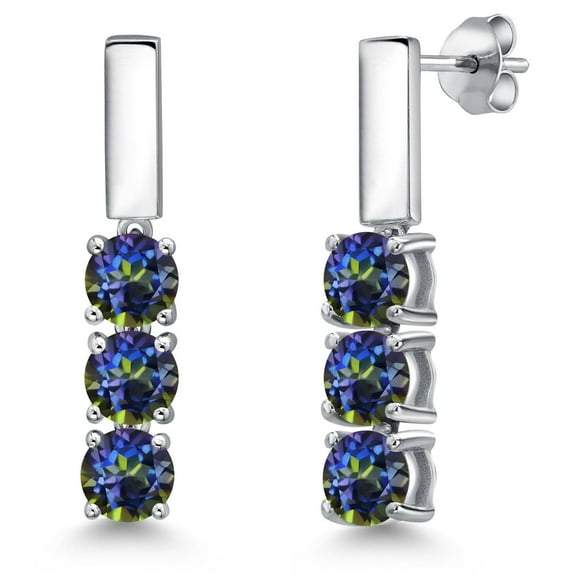 Gem Stone King 925 Sterling Silver Blue Mystic Topaz Drop Dangle Earrings for Women | 1.50 Cttw | Gemstone November Birthstone | Round 5MM