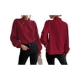 thumbnail image 3 of Women'S Fall Long Lantern Sleeve Blouse Stand Collar Single-Breasted Solid Casual Loose Blouse Tops Wine Red XXL, 3 of 7