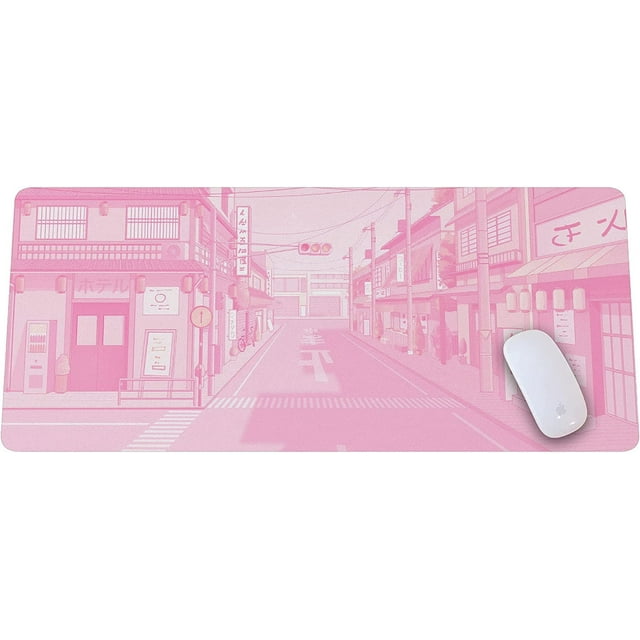 Pink Japanese Anime Retro Vaporwave Mouse Mat Computer Pad for Lap Desk Mat Anime Mouse Pad Kawaii Large Gaming Pad for Mouse and Keyboard QDH