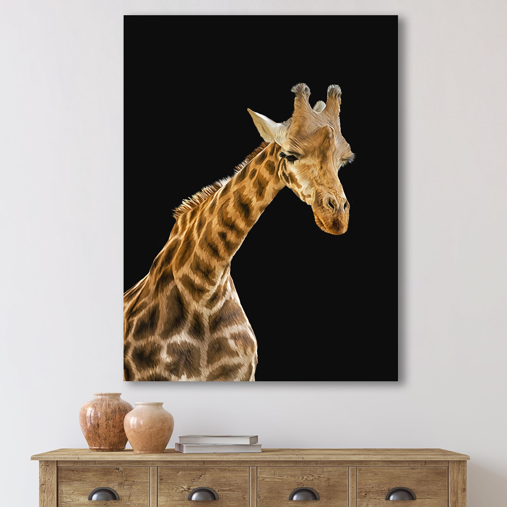 Designart ' Portrait of A Giraffe On Black Background II ' Farmhouse Canvas Wall Art Print