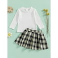 thumbnail image 4 of Michellecmm  Toddler Girl 2 Piece Outfit Long Sleeve Shirt and Plaid Pleated Skirt, 4 of 9