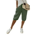 thumbnail image 1 of Fashnice Bermudas Taille Haute pour Femmes avec Cordon de Serrage et Poches, Vert Armée, TG, 1 of 2
