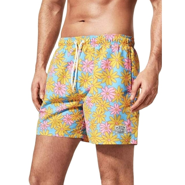 Innerwin Bottoms Floral Print Men Beach Shorts Vacation With Pockets Classic Fit Summer Short Pants Style-D M