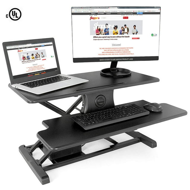 31.5" Electric Height Adjustable Standing Desk Converter, Ergonomic One-Touch Button Computer Desk Ergo Riser ADR Fits Single/Dual Monitor - Black