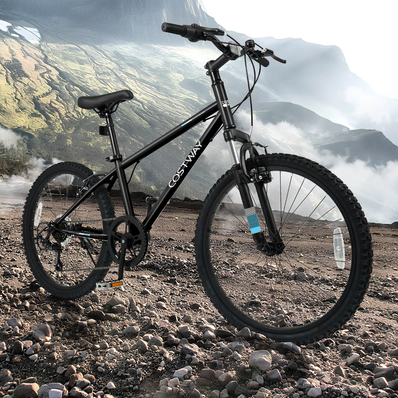 Costway 24 Inch Mountain Bike for Teens Aged 8+ Years Old with Suspension Fork Black