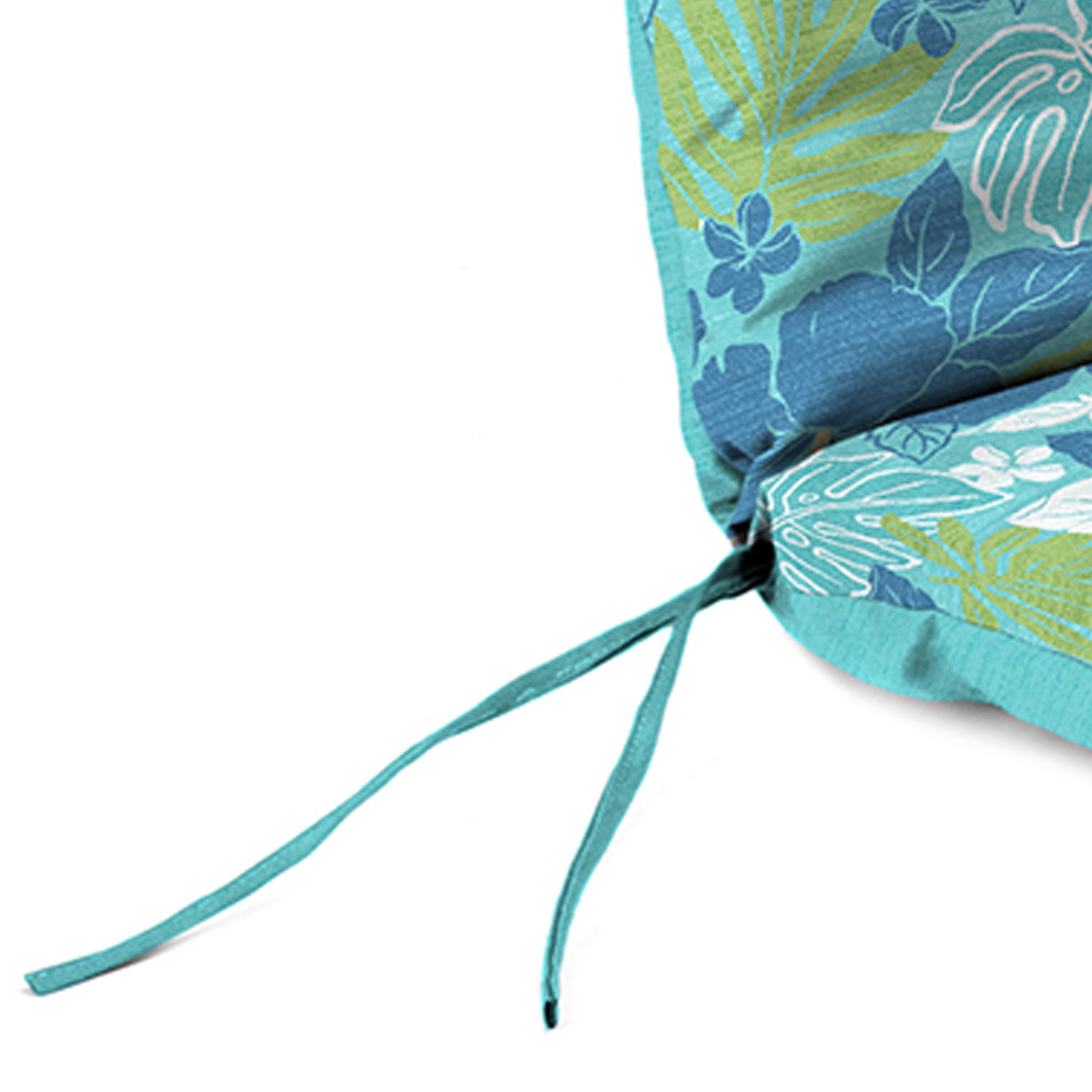 Jordan Manufacturing 72" x 23" Dumont Sprite Aqua Tropical and Gauze Sprite Aqua Crosshatch Reversible Rectangular Outdoor Chaise Lounge Cushion with Ties and Hanger Loop