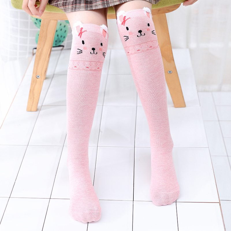 Girls Knee High Socks School Uniform Knee High Socks Cute Animal Cat Cotton Stockings 