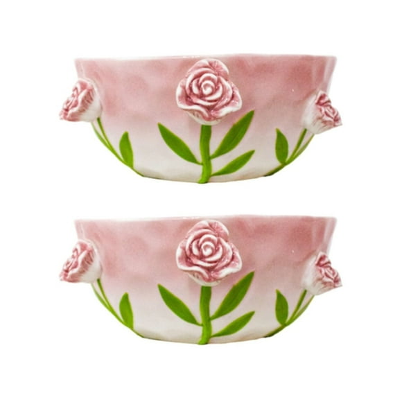 Juego 2 Bowl Galerias El Triunfo Porcelana Blanca Diseño Flores Rosas 19cm