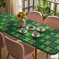 thumbnail image 3 of Saint Patrick's Day Table Cloths for 8 Foot Rectangle Tables, Country Green Plaid Shamrock Clovers Patio Waterproof Elastic Fitted Tablecloths, Washable Rectangular Table Cover for Camping, 3 of 8