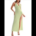 thumbnail image 2 of Vestido de Mujer con Cuello en V, Espalda Descubierta, Transparente, de Punto, Bordado 3D, Sin Mangas, con Pierna Abierta y Halter Verde M, 2 of 10